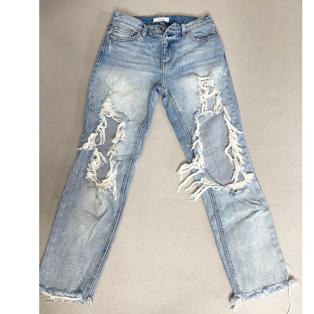 Cello Light Wash Ripped Distressed Jeans Women Straight Leg